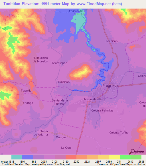 Tunititlan,Mexico Elevation Map