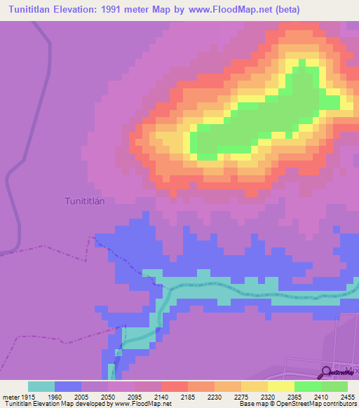 Tunititlan,Mexico Elevation Map