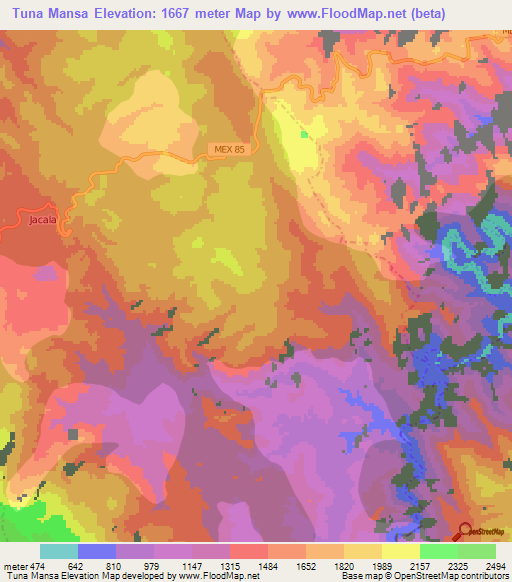 Tuna Mansa,Mexico Elevation Map