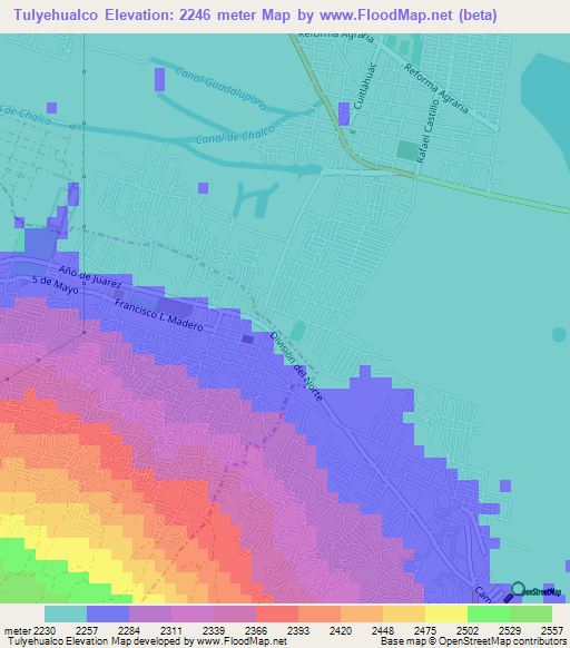 Tulyehualco,Mexico Elevation Map