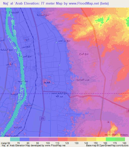 Naj` al `Arab,Egypt Elevation Map