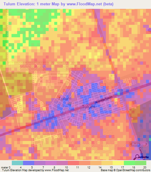 Tulum,Mexico Elevation Map