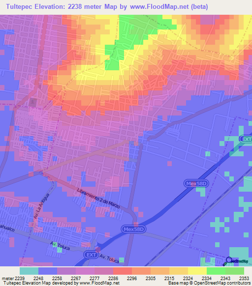 Tultepec,Mexico Elevation Map