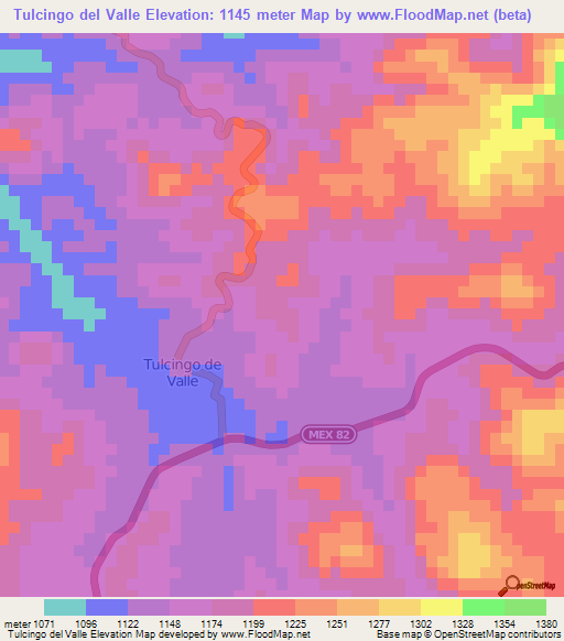 Tulcingo del Valle,Mexico Elevation Map