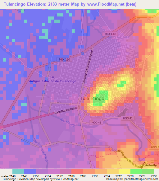 Tulancingo,Mexico Elevation Map