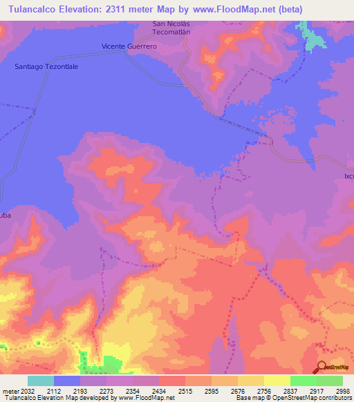 Tulancalco,Mexico Elevation Map