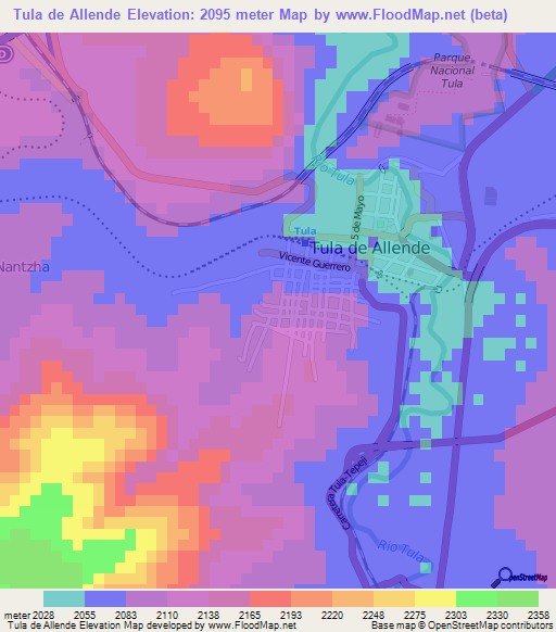 Tula de Allende,Mexico Elevation Map