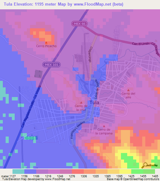 Tula,Mexico Elevation Map