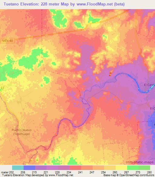 Tuetano,Mexico Elevation Map