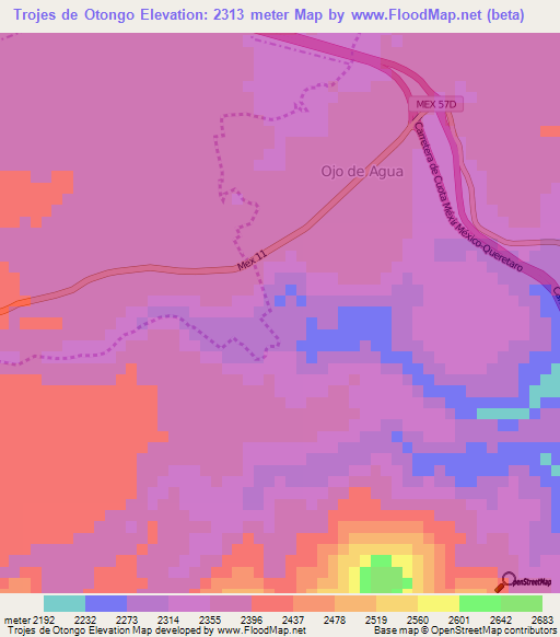 Trojes de Otongo,Mexico Elevation Map