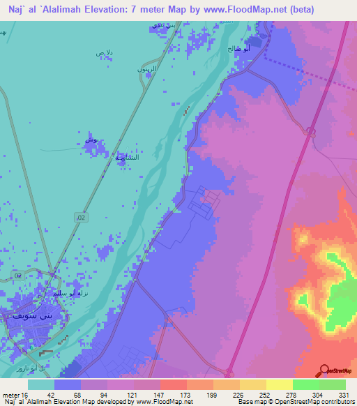 Naj` al `Alalimah,Egypt Elevation Map