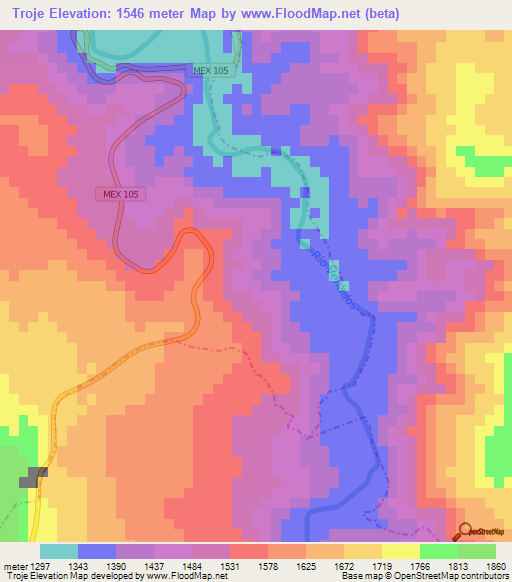 Troje,Mexico Elevation Map