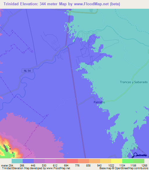 Trinidad,Mexico Elevation Map