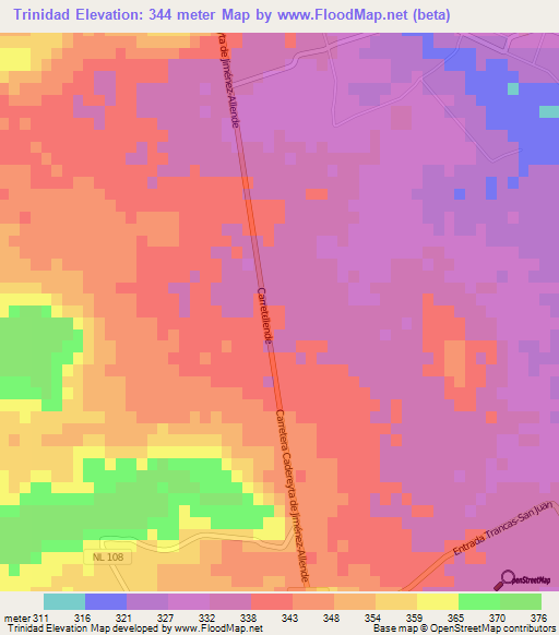 Trinidad,Mexico Elevation Map