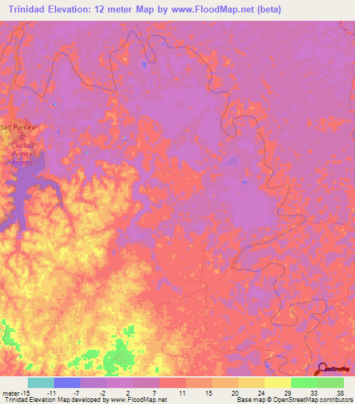 Trinidad,Mexico Elevation Map