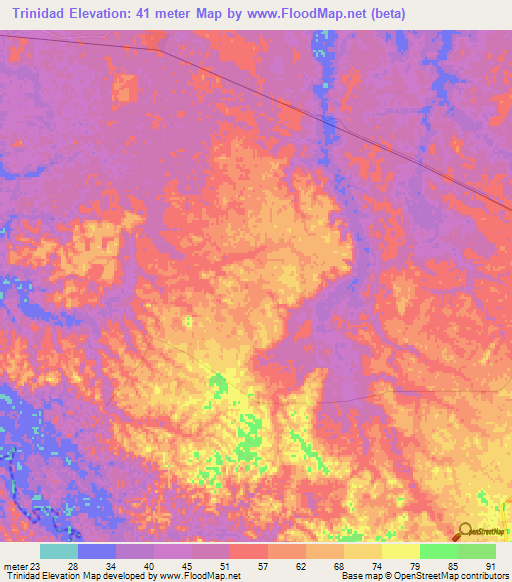 Trinidad,Mexico Elevation Map