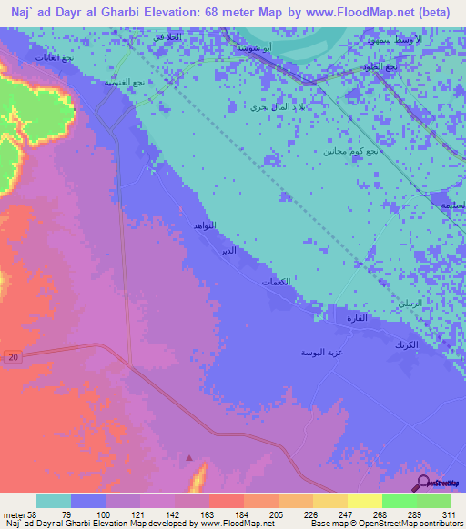 Naj` ad Dayr al Gharbi,Egypt Elevation Map