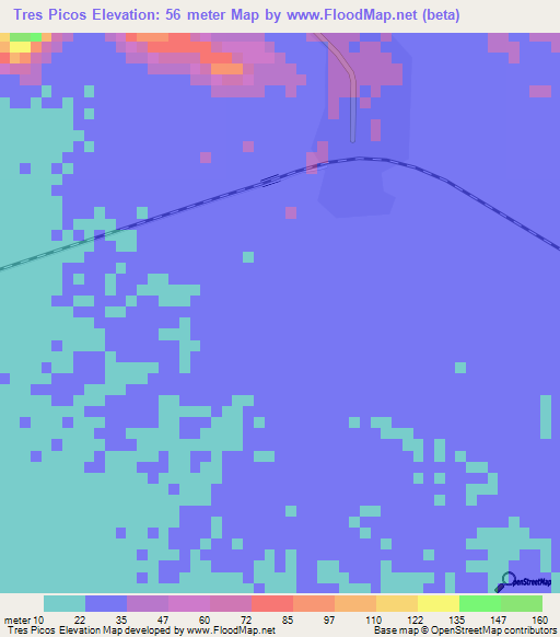 Tres Picos,Mexico Elevation Map