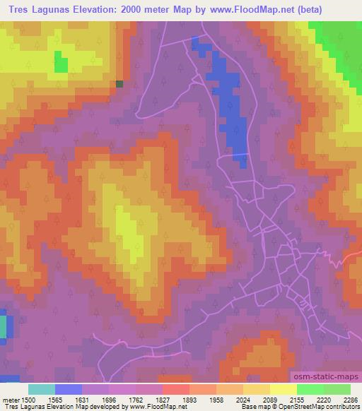 Tres Lagunas,Mexico Elevation Map