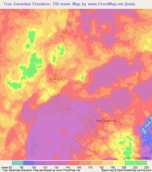 Tres Garantias,Mexico Elevation Map