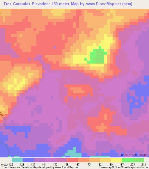 Tres Garantias,Mexico Elevation Map