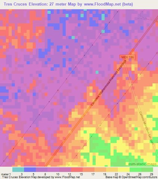 Tres Cruces,Mexico Elevation Map