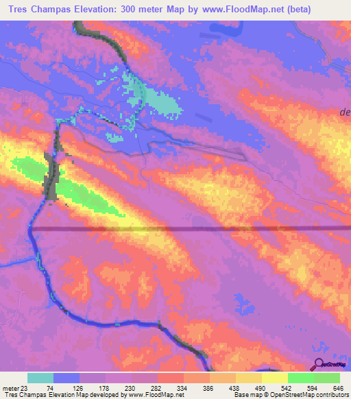 Tres Champas,Mexico Elevation Map