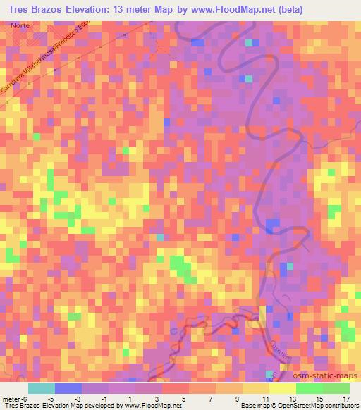 Tres Brazos,Mexico Elevation Map