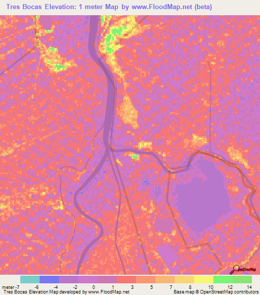 Tres Bocas,Mexico Elevation Map