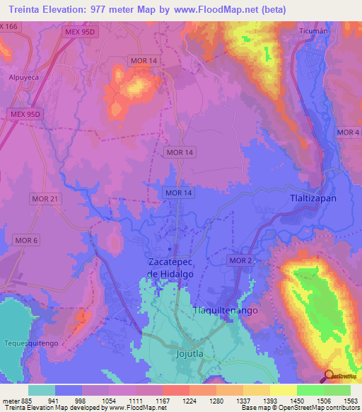 Treinta,Mexico Elevation Map