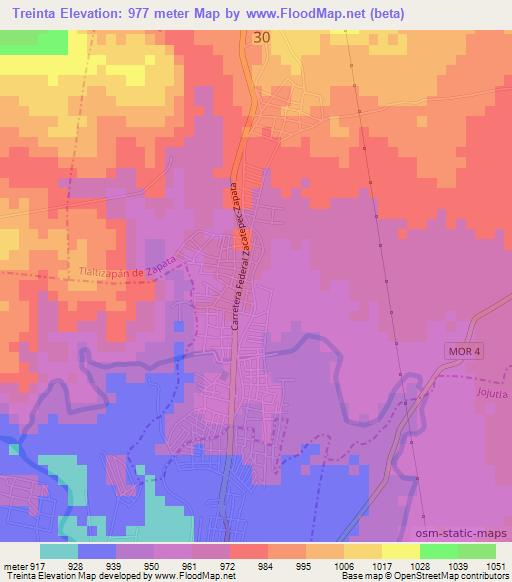 Treinta,Mexico Elevation Map