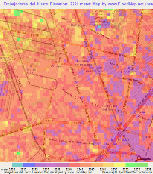 Trabajadores del Hierro,Mexico Elevation Map