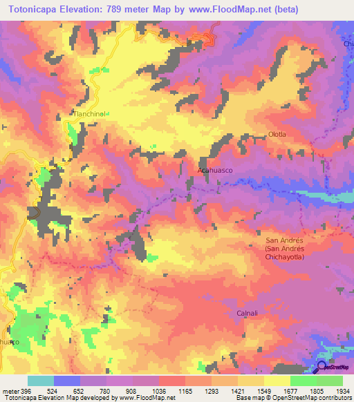 Totonicapa,Mexico Elevation Map