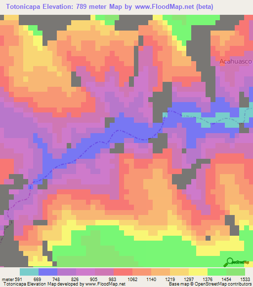 Totonicapa,Mexico Elevation Map