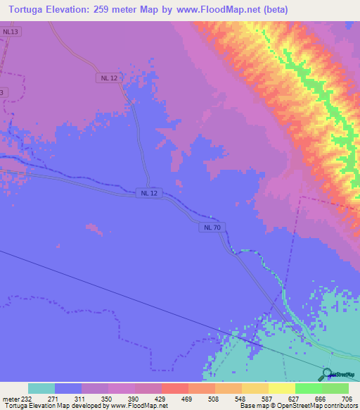 Tortuga,Mexico Elevation Map