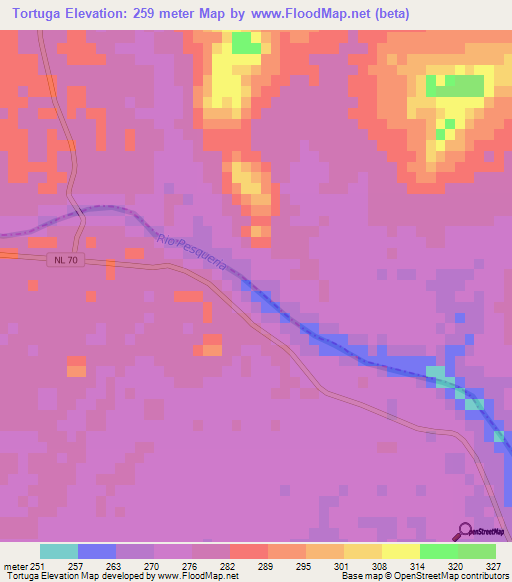 Tortuga,Mexico Elevation Map