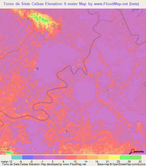 Torno de Siete Ceibas,Mexico Elevation Map