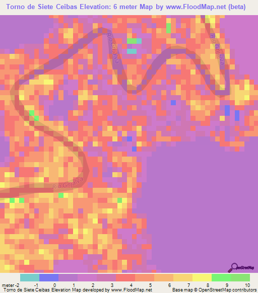 Torno de Siete Ceibas,Mexico Elevation Map