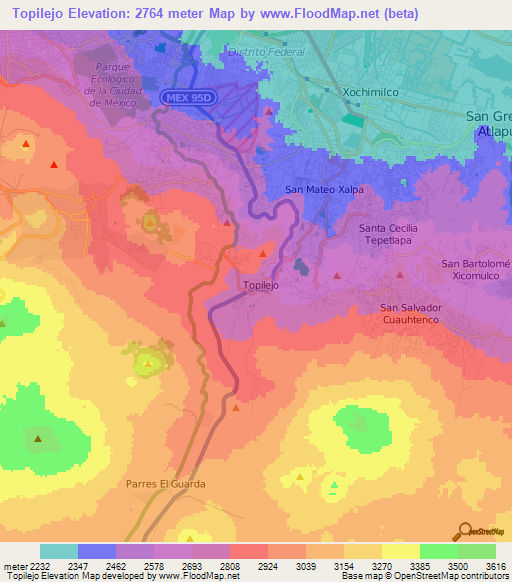 Topilejo,Mexico Elevation Map