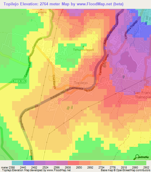 Topilejo,Mexico Elevation Map