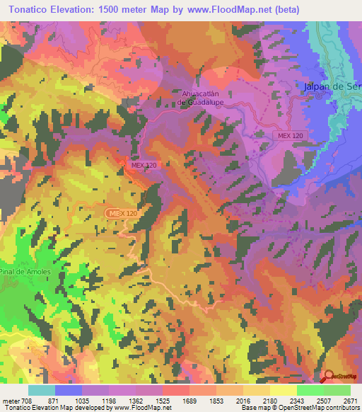 Tonatico,Mexico Elevation Map