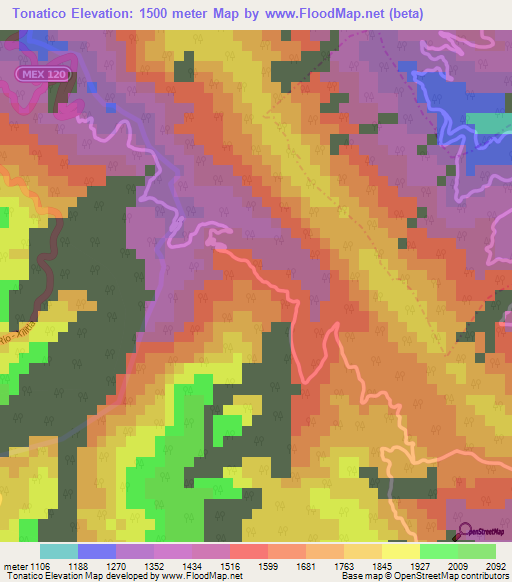 Tonatico,Mexico Elevation Map