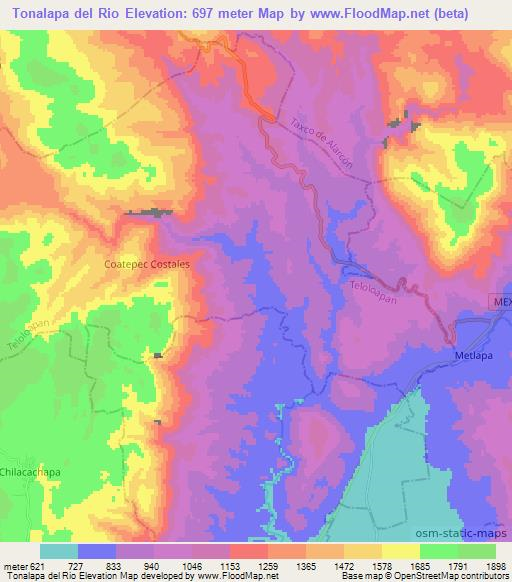 Tonalapa del Rio,Mexico Elevation Map