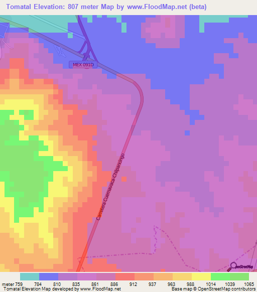 Tomatal,Mexico Elevation Map