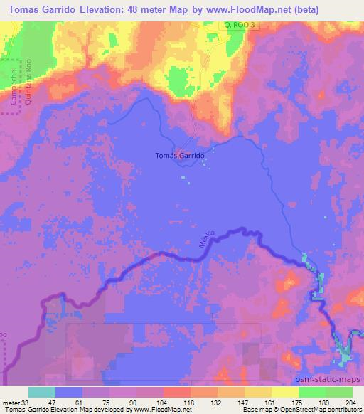 Tomas Garrido,Mexico Elevation Map