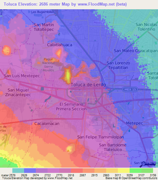 Toluca,Mexico Elevation Map