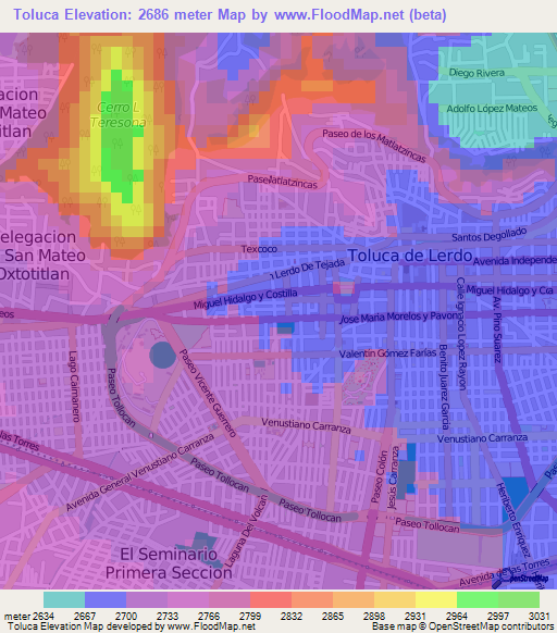 Toluca,Mexico Elevation Map