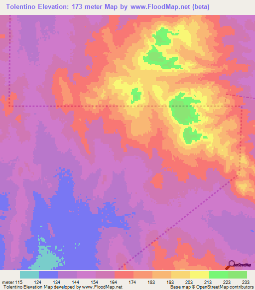 Tolentino,Mexico Elevation Map