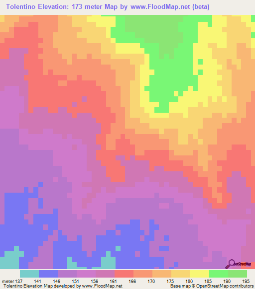 Tolentino,Mexico Elevation Map