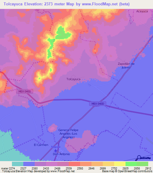 Tolcayuca,Mexico Elevation Map